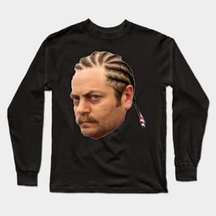 Ron Swanson Cornrows Long Sleeve T-Shirt